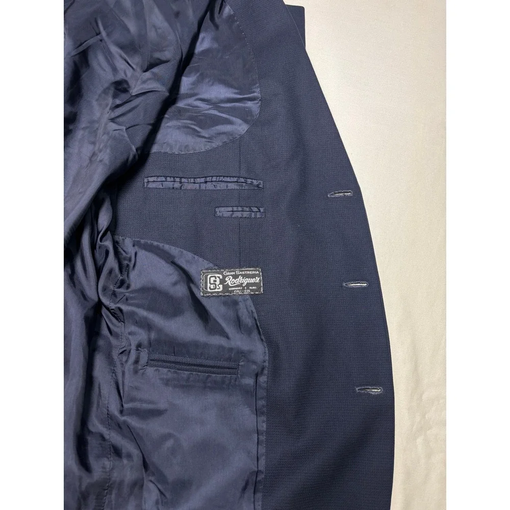 Ermenegildo Zegna Cloth Navy Blue Blazer 3-Button Crest Buttons Textured Men 50R